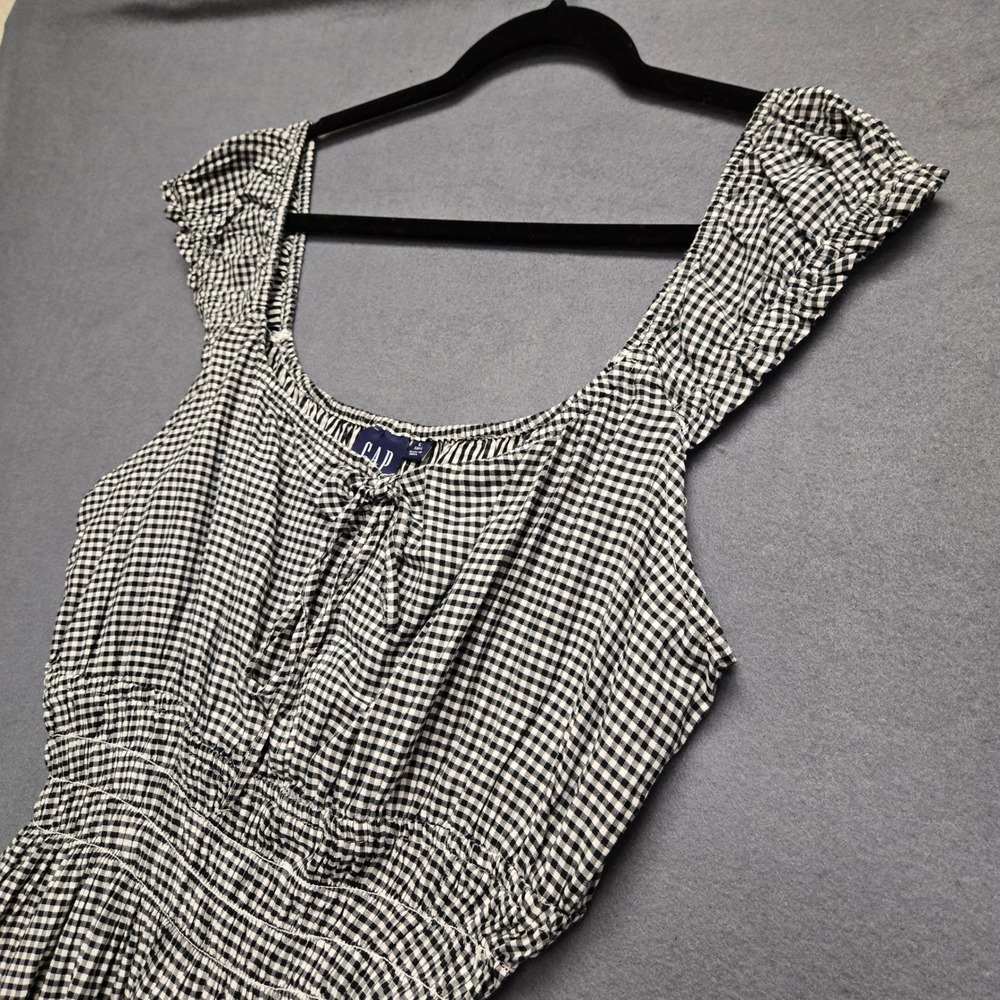 Gap Gingham Cottagecore Country Mini Dress Womens L Tall Black Ruffle Sleeve - Picture 6 of 13
